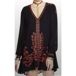 Free People 'Hearts in Heaven' Black Boho Mini Dress sz XS